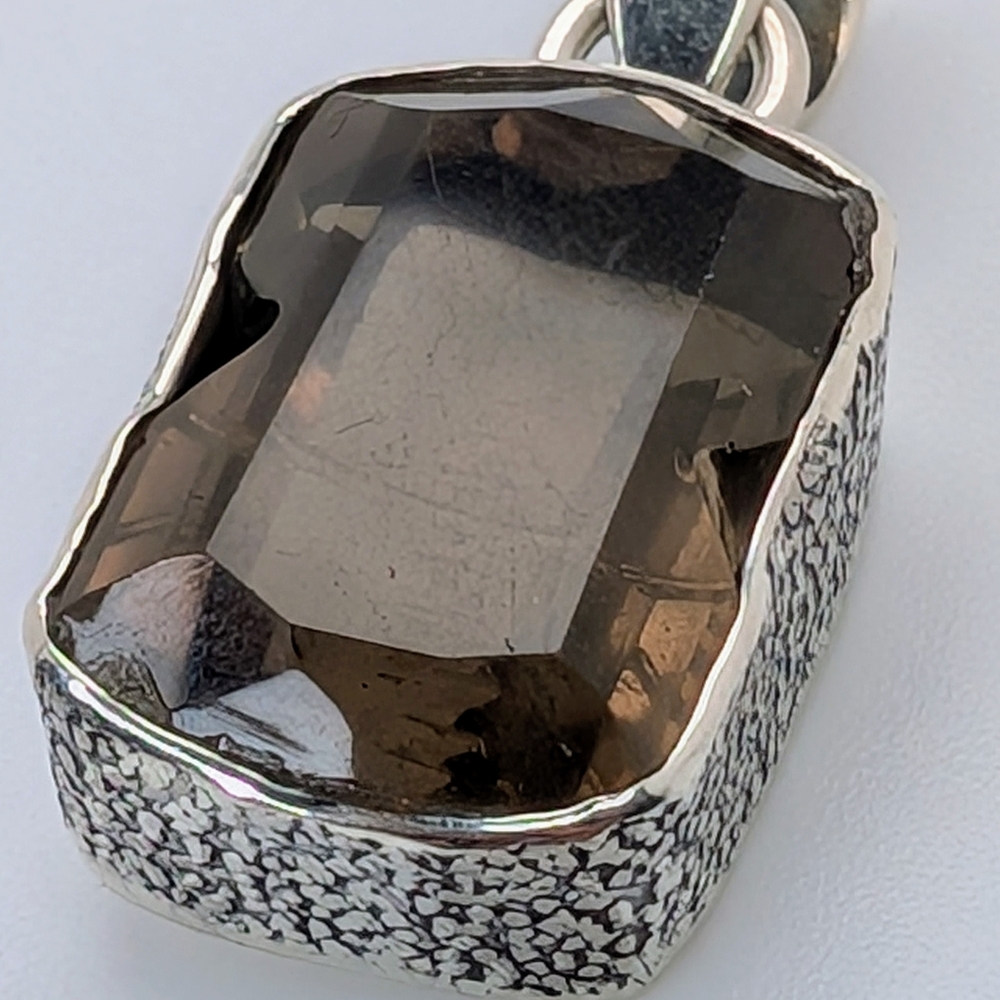 Carved Smoky Quartz Pendant S925 Sterling Silver - Picture 4 of 6
